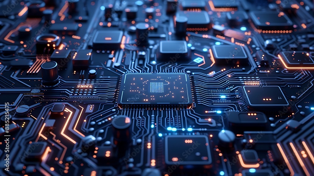 Poster close up of a circuit board showcasing the intricate details of technology. ai generated