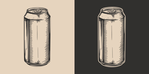 Vintage retro engraving woodcut style sketch draw paint od metal can of soda water or beer drink illustration