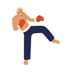 Vector illustration with young kickboxers in sportswear and gloves, training kick embodying sportsmanship