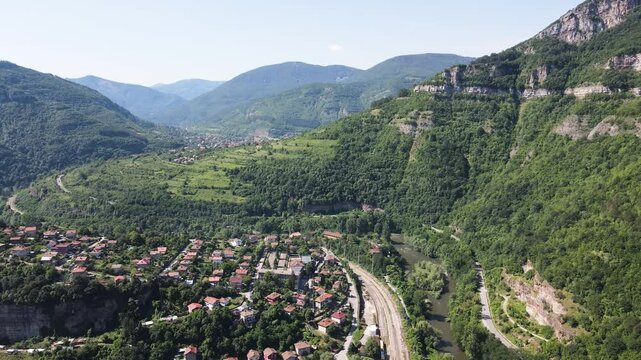 Amazing Aerial view of iskar gorge near village of Bov, Balkan Mountains, Bulgaria
