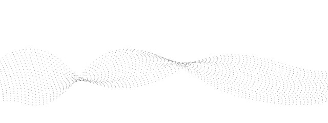 Flowing wavy dots particles wave pattern curve halftone gradient lines shape isolated on transparent background. Digital future technology concept, science, banner, template, business, music. Vector