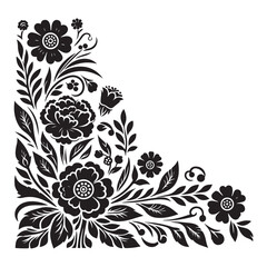 Corner decoration flowers vector design simple minimal vector black silhouette