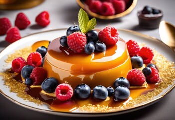 decadent creme caramel dessert rich caramel sauce top, sweet, indulgent, creamy, delicious, custard, glazed, tasty, gourmet, fancy, elegant, pudding