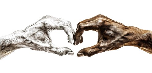 two hands joined to form a heart on a white background