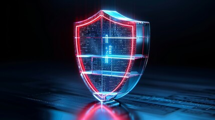 Minimalist graphic of a digital shield with protective layers, symbolizing cybersecurity, data protection, and online privacy measures. Illustration, Image, , Minimalism,