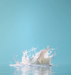 Playful splatters of white watercolour paint on a blue backdrop, AI generation