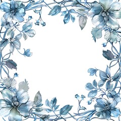 Metal perimeter, floral embellishment, empty space center, watercolor style, focus cover all  object, deep depth of field, no blur,