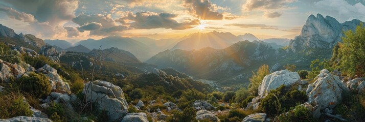 Mountain Sunset Panorama: A Golden Hour View