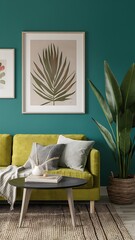 Frame & poster mockup  interior. 3d rendering, 3d illustration background