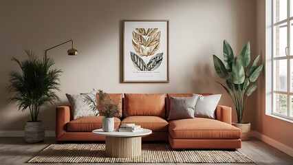 Frame & poster mockup  interior. 3d rendering, 3d illustration background