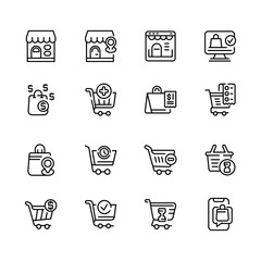 Set of shopping cart icons. Collection of web icons for online store, from various cart icons, supermarket and more. Vector illustration. Easily changes to any color.