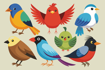 A set of bunches of birds vector art illustration