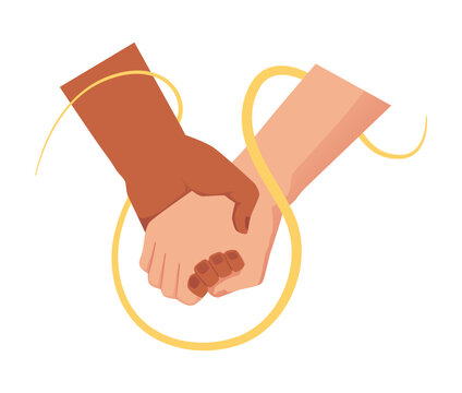 Vector illustration of people holding hands with a yellow ribbon symbolizing unity in psychological assistance