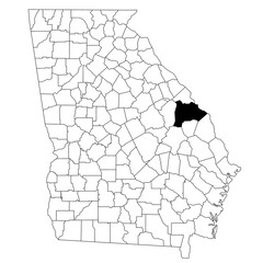 Map of Burke County in Georgia state on white background. single County map highlighted by black colour on Georgia map. UNITED STATES, US