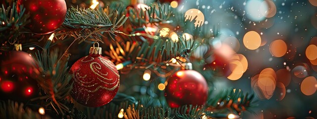 Christmas toys on the Christmas tree close-up. Selective focus