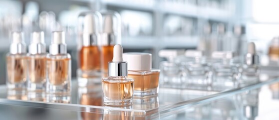 High-end beauty products being tested for quality in a dedicated area of an elegant cosmetics manufacturing plant