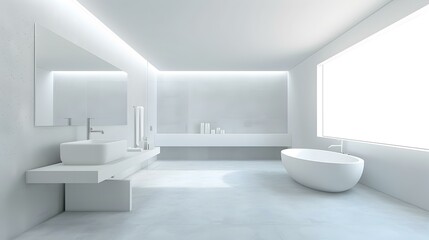 A minimalist bathroom with white fixtures smooth walls picture