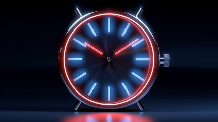 Abstract design of a digital clock with moving hands, symbolizing time management, efficiency, and productivity in modern workplaces. Illustration, Image, , Minimalism,