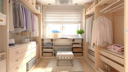 A minimalist dressing room with built-in wardrobes simple picture