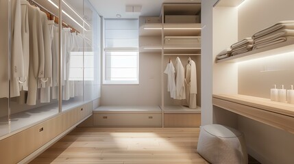 A minimalist dressing room with built-in wardrobes simple img