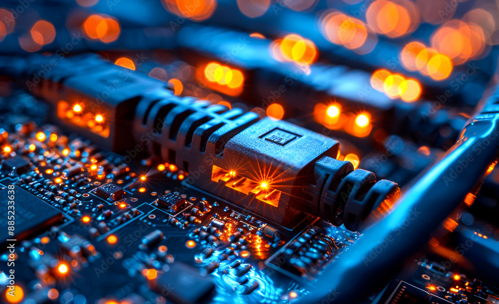 Aufkleber a close up of a computer chip with a lot of lights on it