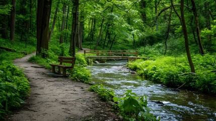 Obraz premium A path along a stream in a forest img