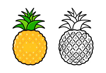 Funny cute happy Pineapple characters bundle set. Vector hand drawn cartoon kawaii character illustration icon. Cute Pineapple. Outline cartoon illustration for coloring book