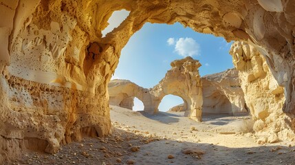 Limestone arches in the desert formed by wind