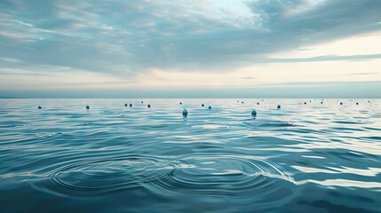 Obraz premium Buoys in the sea, the border of beach for swimming. AI generated illustration