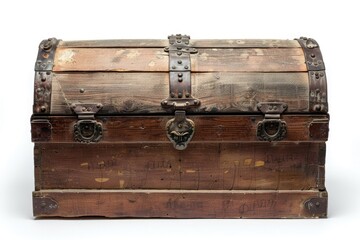 Ancient chest against white backdrop