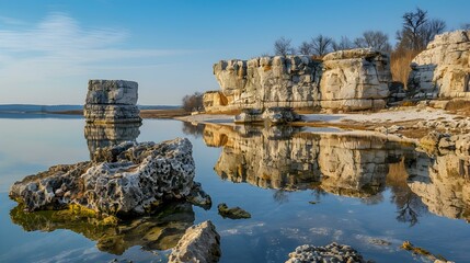 Fototapeta premium Limestone rocks on the shore of the lake image