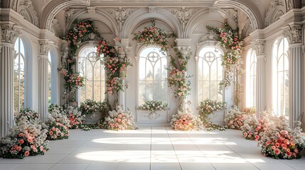 Floral Archway in a Sunlit Palace.
