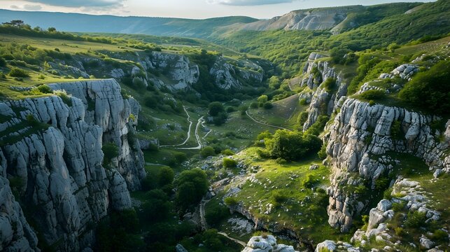 Karst plateaus with deep gorges and cracks picture