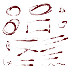 Red set of strokes, brush, underline, notes on white background