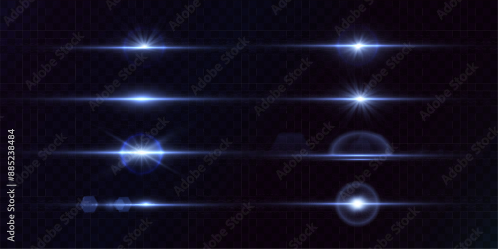Poster blue laser light glare effect. abstract laser beams of light. horizontal neon rays of light
