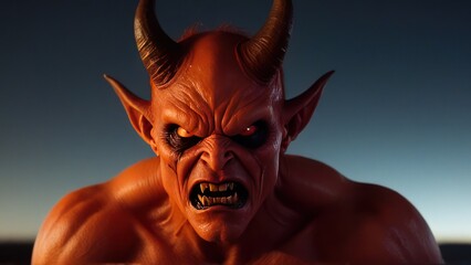  an evil looking face in the sunset,