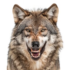 Obraz premium gray wolf with a grin is isolated on a white background.