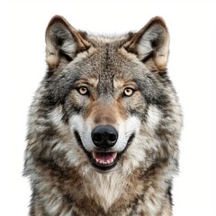 Fototapeta premium gray wolf with a grin is isolated on a white background.