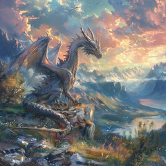 Fantasy dragon in a beautiful landscape