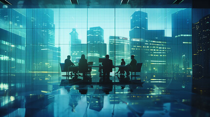 Silhouettes of business people in a conference room. financial report  and investment, business analysis concept.