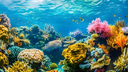 Fototapeta premium Coral reef with colorful corals and exotic marine