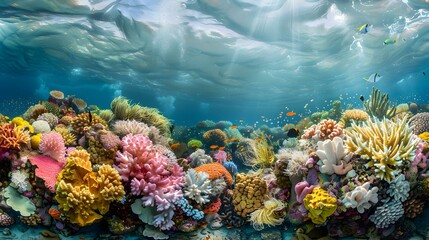 Naklejka premium Coral reef with colorful corals and exotic marine img