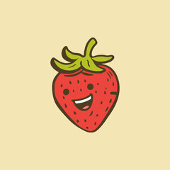 cute happy smile strawberry cartoon character vector illustration template design