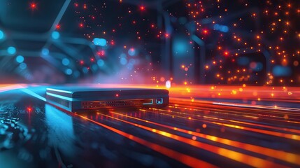 network cable closeup with fiber optical background more in my portfolio. AI generated illustration