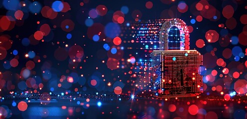 Illustration of a cyber security with a colorful padlock symbol with a futuristic concept