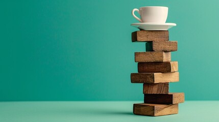 Cup of Coffee on Wooden Blocks.