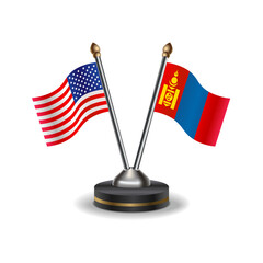 United States (USA) and Mongolia table flags relation with background transparent