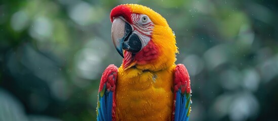 A Vibrant Macaw in the Rain
