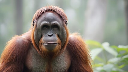  an adult oranguel is smiling at the camera,