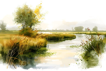 Watercolor landscape of Holland